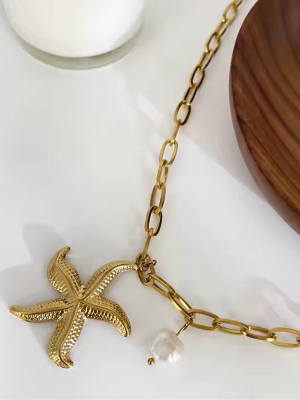 18K Gold Stainless Steel Starfish
Pearl Pendant Necklace - Picture 1 of 6
